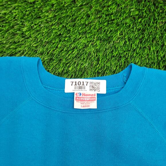 Vintage 90s Hanes Blank Sweatshirt Womens Large 21x22 Boxy Blue - Picture 9 of 11